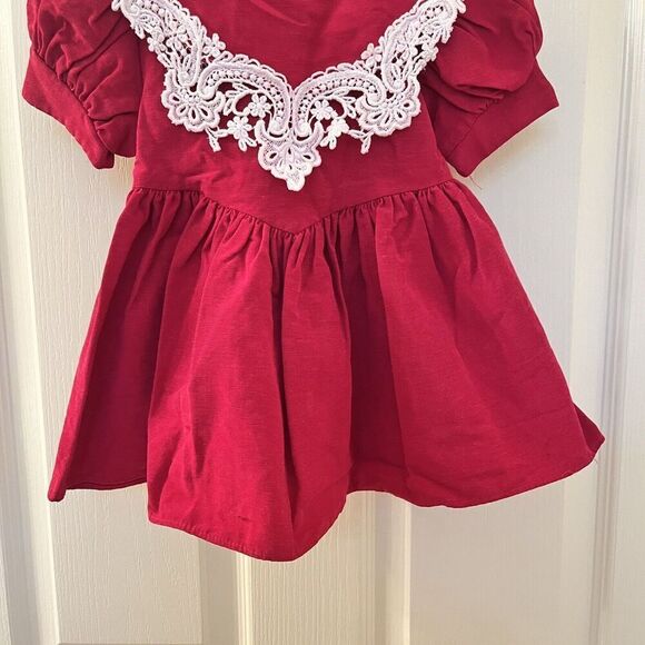 Vintage Jessica McClintock Gunne Sax Burgundy Taffeta & Lace Dress Girls Size 2T - Picture 3 of 12